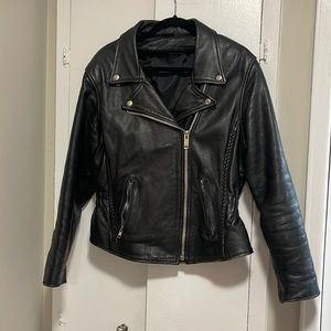 Vintage Black Leather Motorcycle Jacket